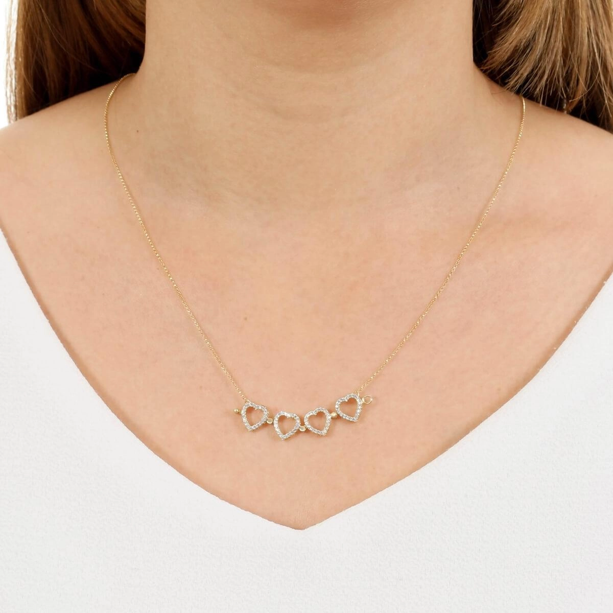 Colar Ouro 18k 2 em 1 Trevo Corações 45cm