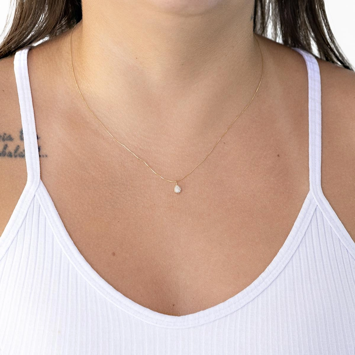 Colar Ouro 18k Gota Cravejada 5mm