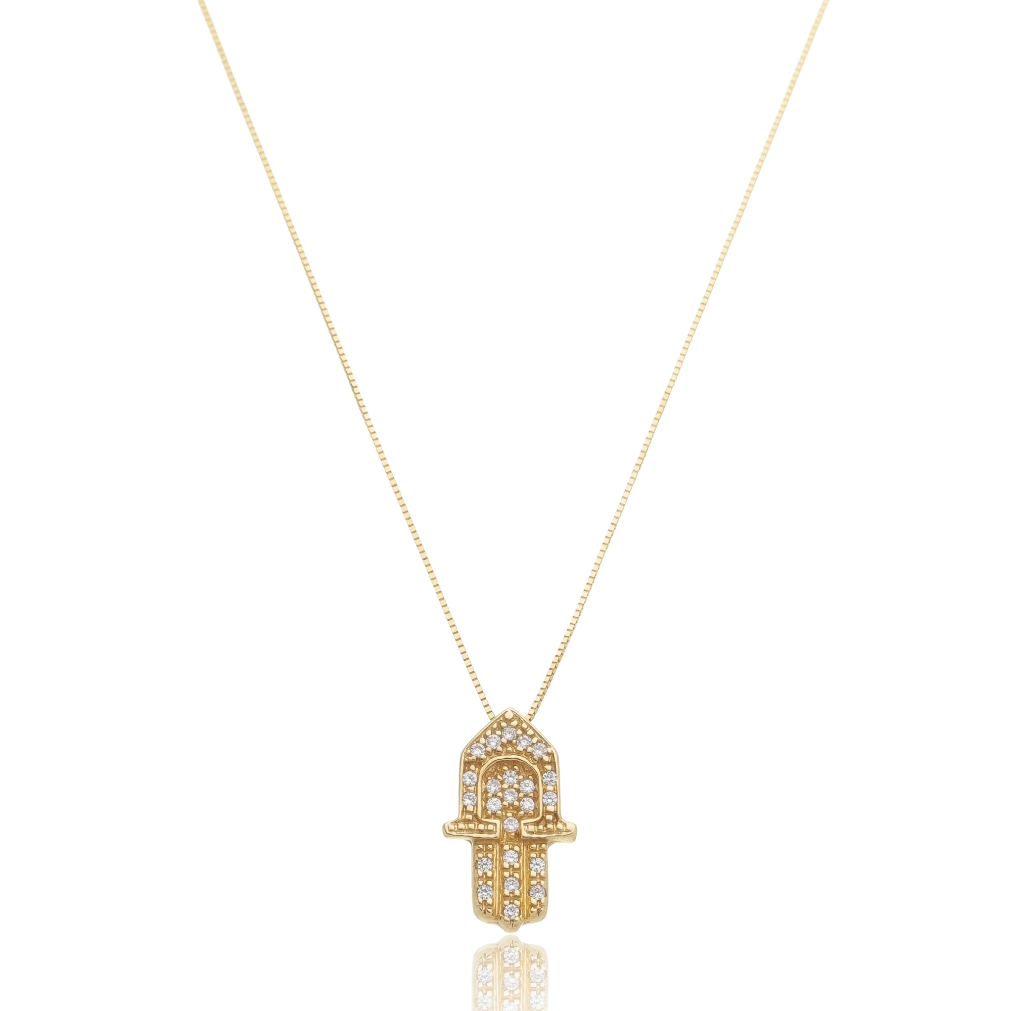Colar Ouro 18k Hamsa C/Zircônias 45cm 