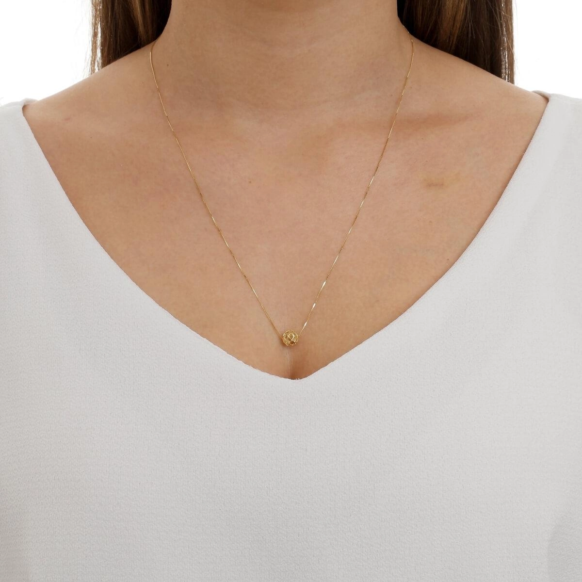 Colar Ouro 18k Veneziana 50cm C/ Bola Trabalhada 7mm