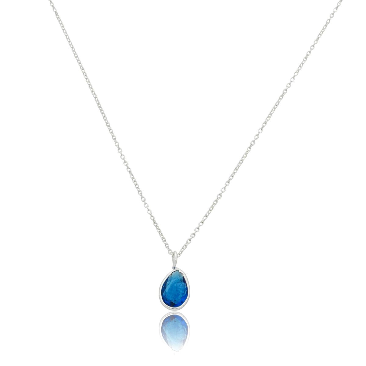 Colar Prata 925 Ponto de Luz Gota Azul 45cm