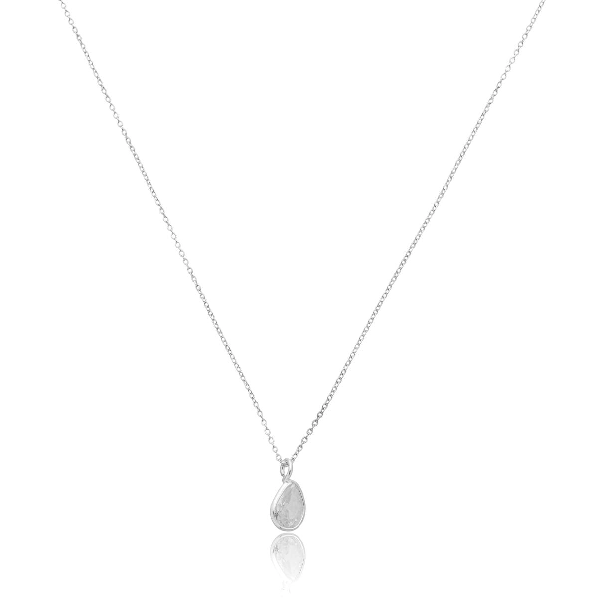 Colar Prata 925 Ponto de Luz Gota Incolor 45cm