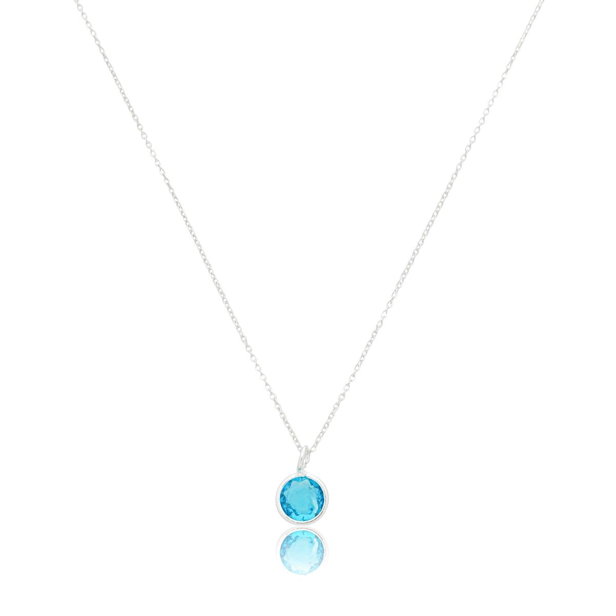 Colar Prata 925 Ponto de Luz Redondo Azul Claro 45cm