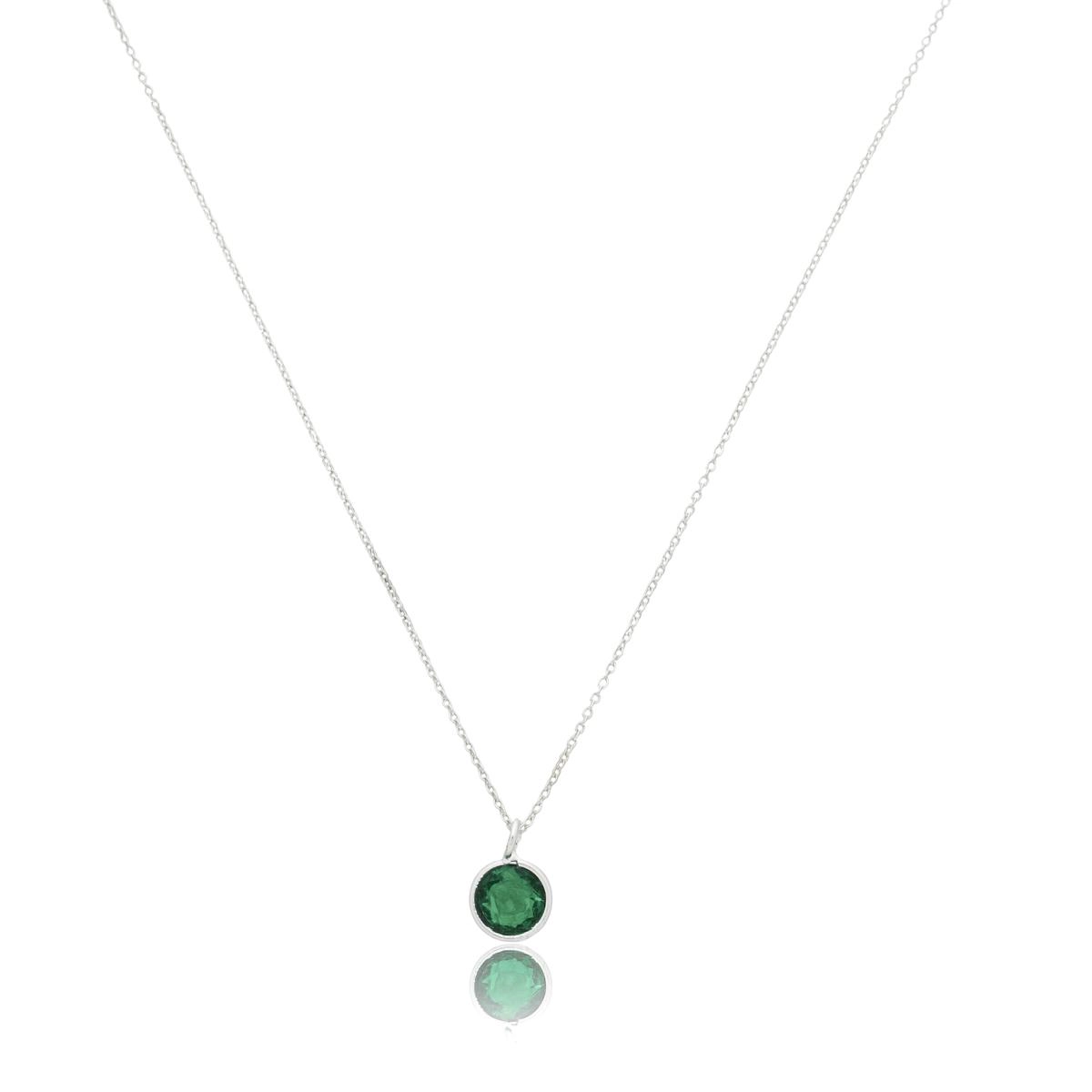 Colar Prata 925 Ponto de Luz Redondo Verde 45cm