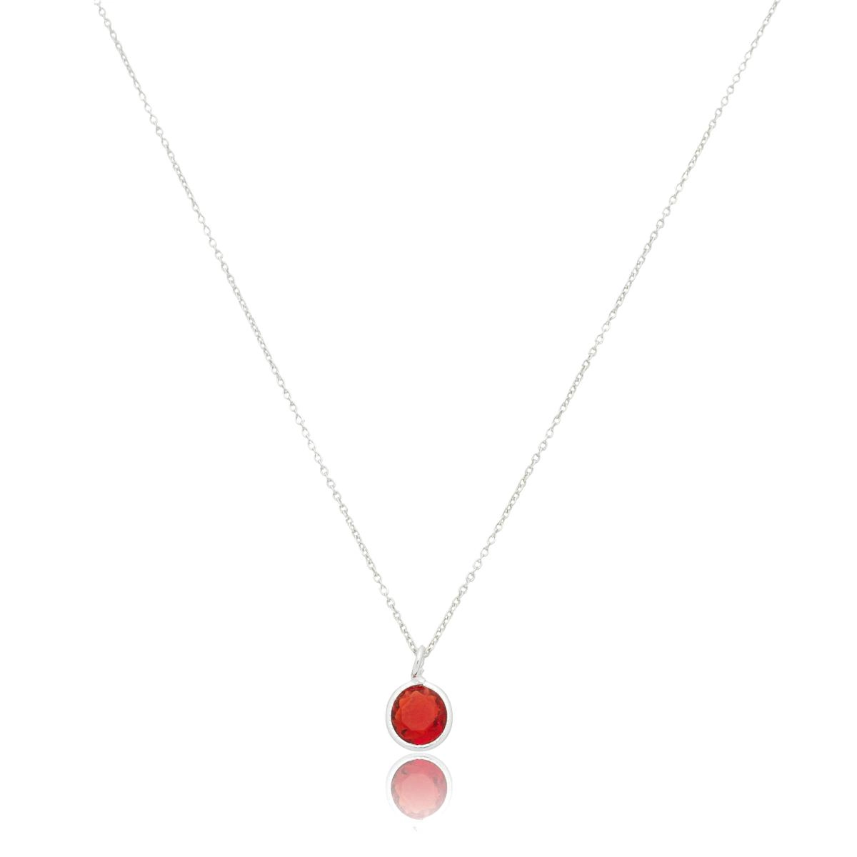 Colar Prata 925 Ponto de Luz Redondo Vermelho 45cm