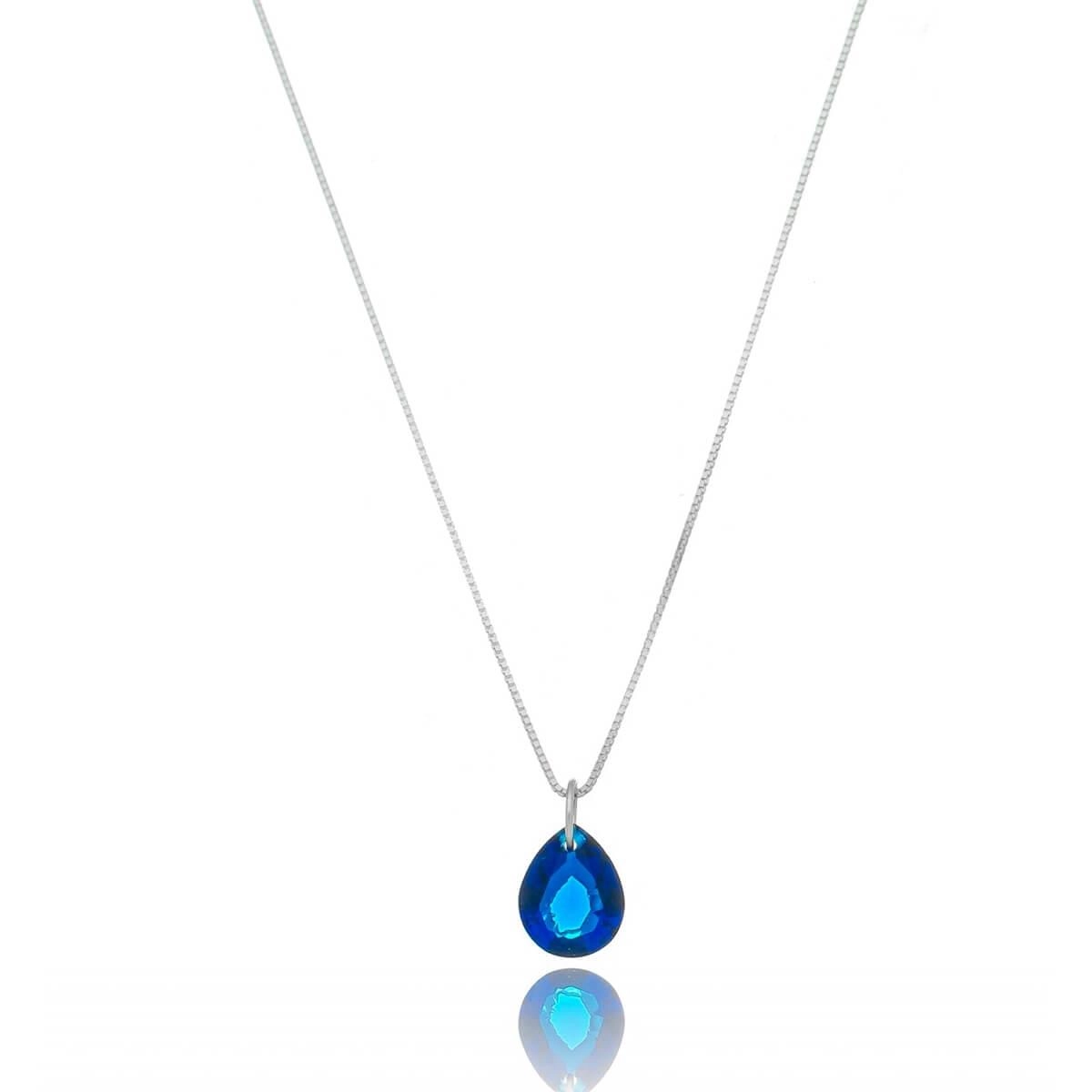 Colar Prata Veneziana 45cm C/Gota Azul Prata 925