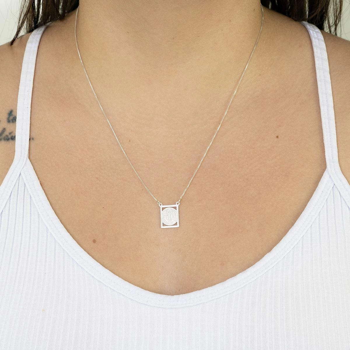 Escapulário Prata 925 São Bento 45cm