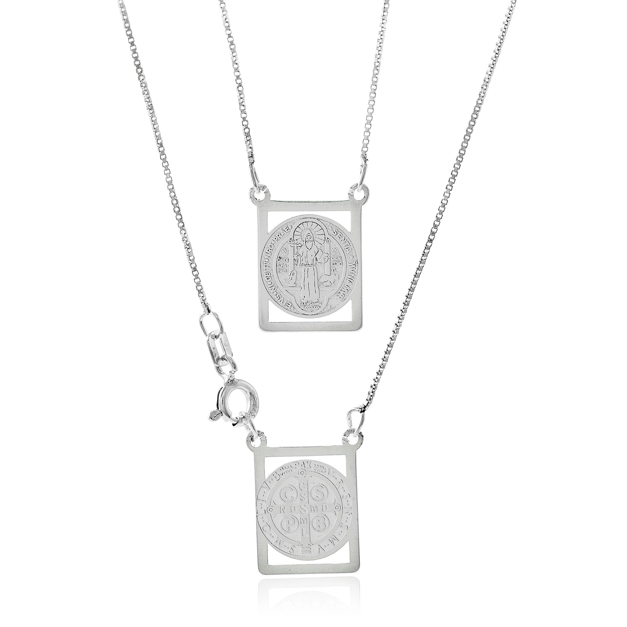 Escapulário Prata 925 São Bento 45cm