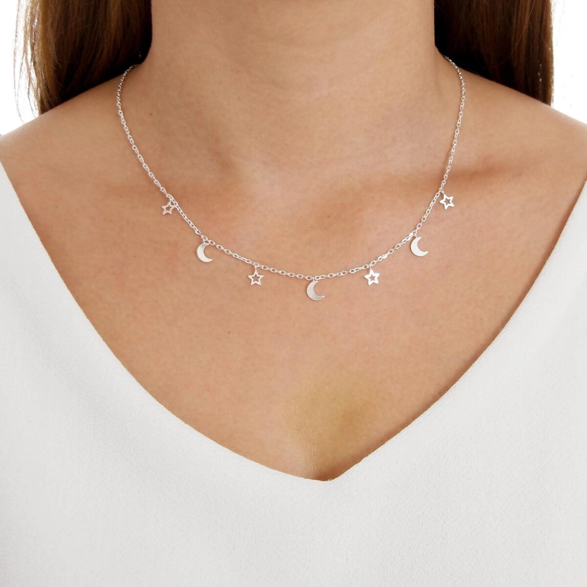 Gargantilha Prata Choker Céu 40cm Prata 925