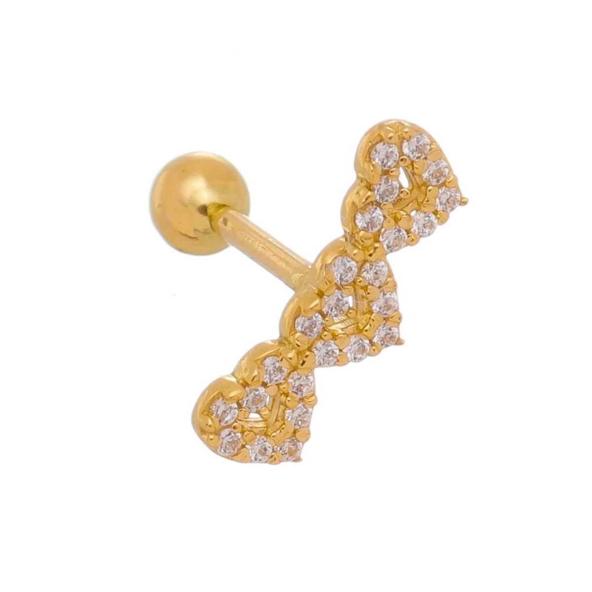 Piercing Orelha Ouro 18k Cluster Coração 10mm