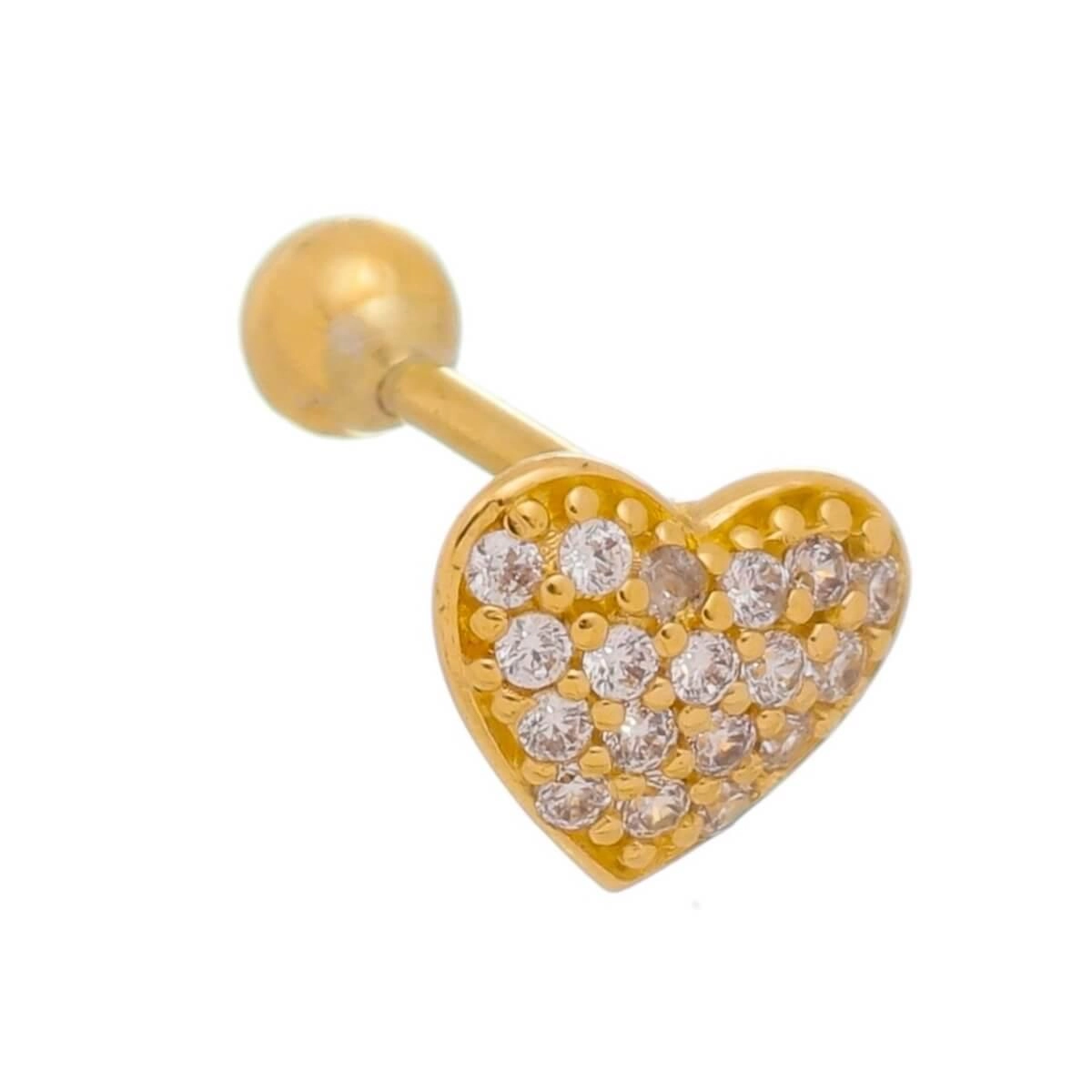 Piercing Orelha Ouro 18k Tragus Coração C/ Zircônias 5.80mm