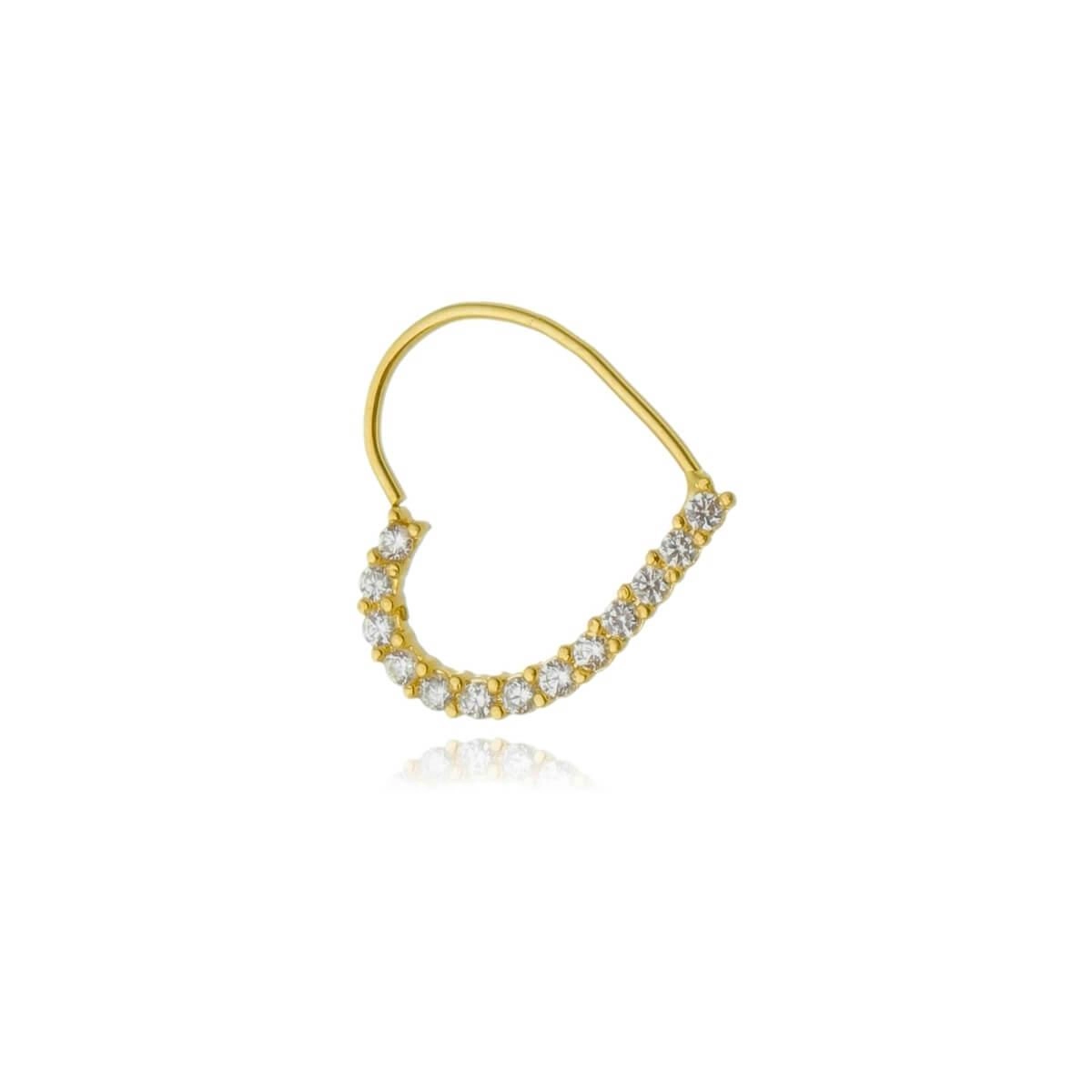 Piercing Ouro 18k Daith Coração C/Zircônias Lado Direito 12.50mm 