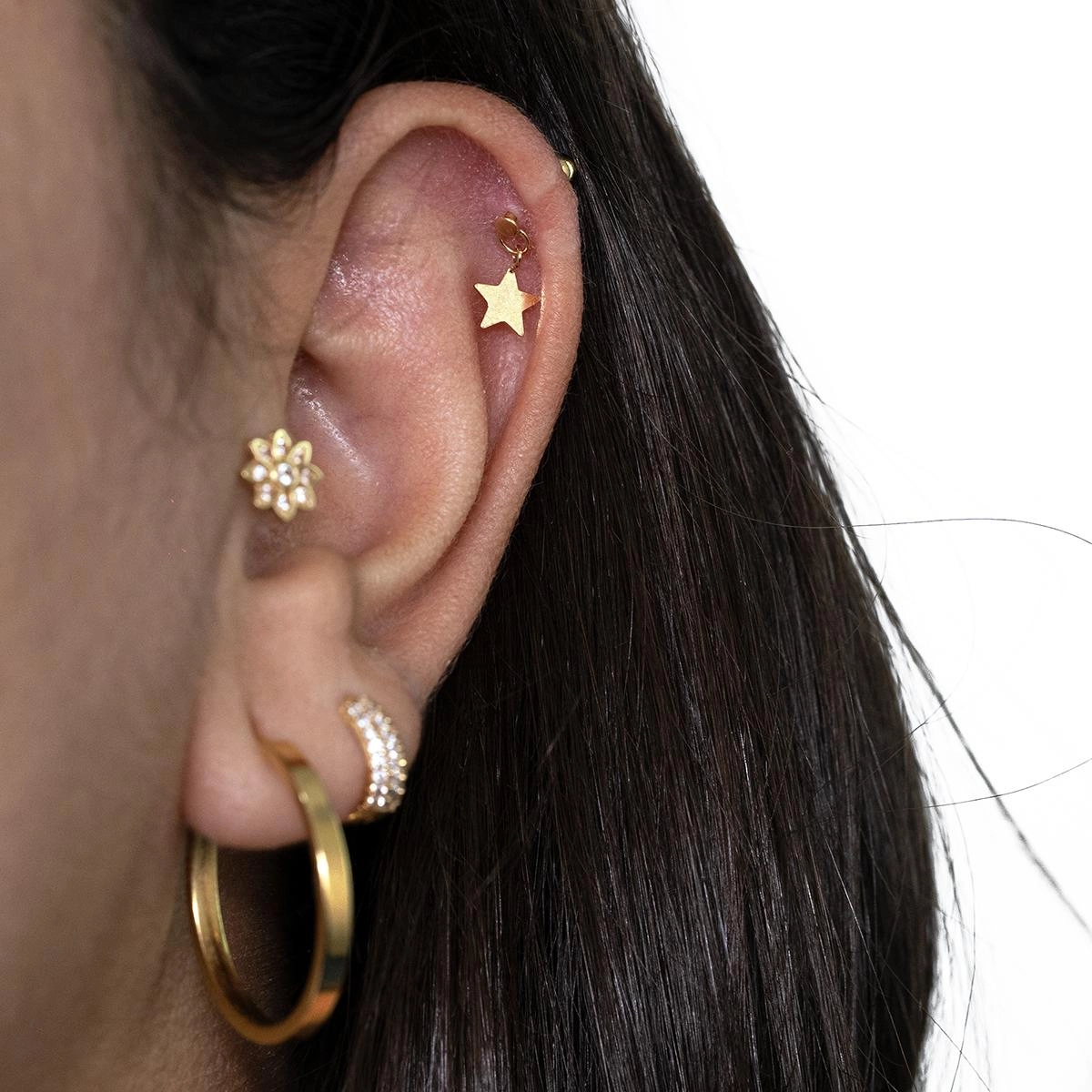 Piercing Ouro 18k Estrela Pendurada Tragus Rosca