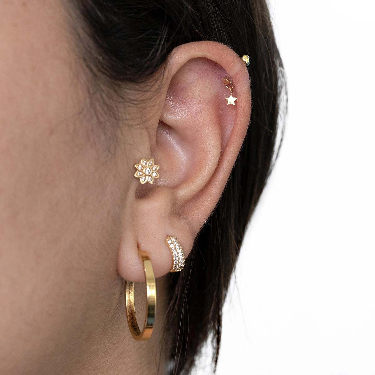 Piercing Ouro 18k Estrela Pequena Pendurada Tragus Rosca