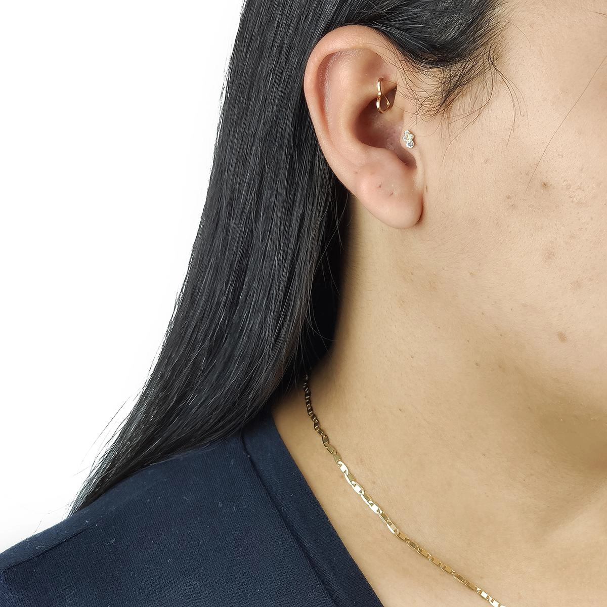 Piercing Ouro 18k Tragus 4 Pedras 5.60mm