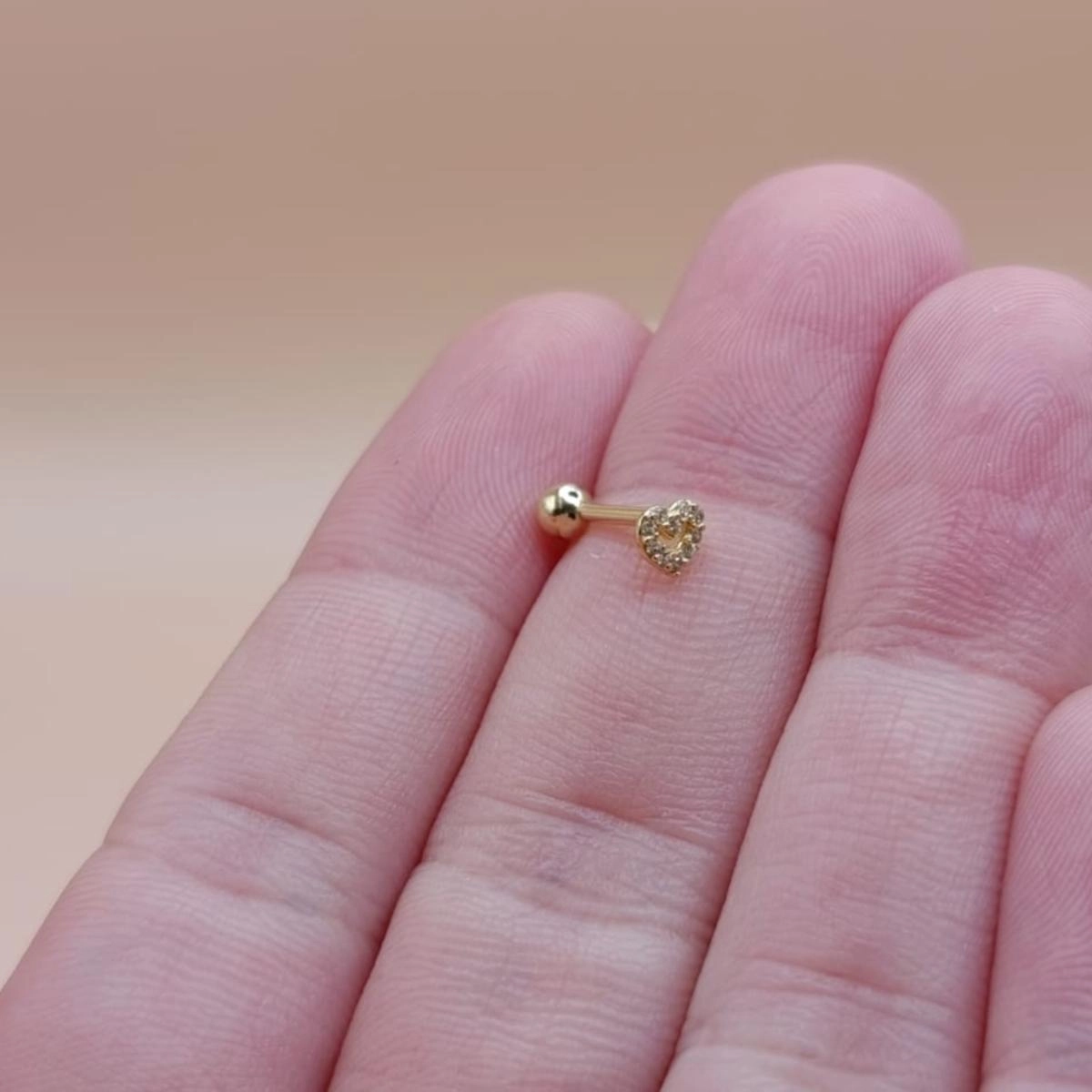 Piercing Ouro 18k Tragus Coração 10 Pedras 3.80mm