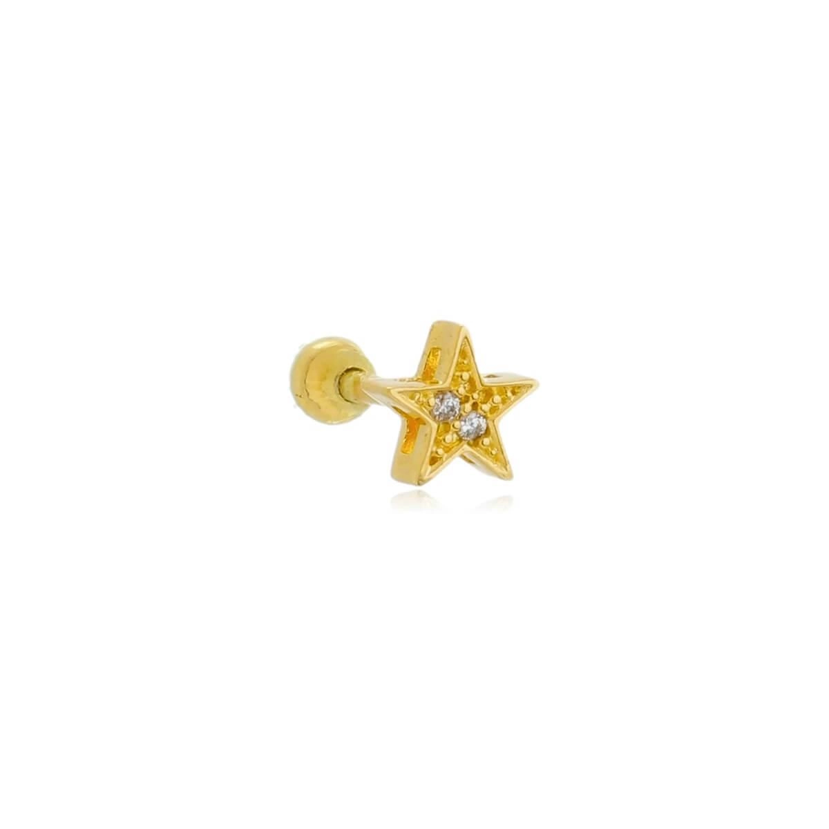 Piercing Ouro 18k Tragus Estrela C/Zircônias 5.30mm 