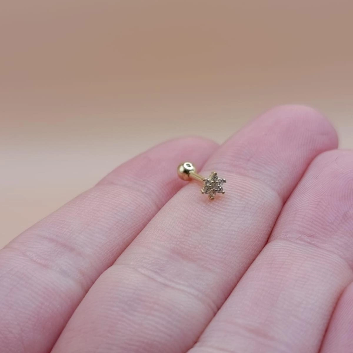 Piercing Ouro 18k Tragus Flor C/Zircônias 4mm