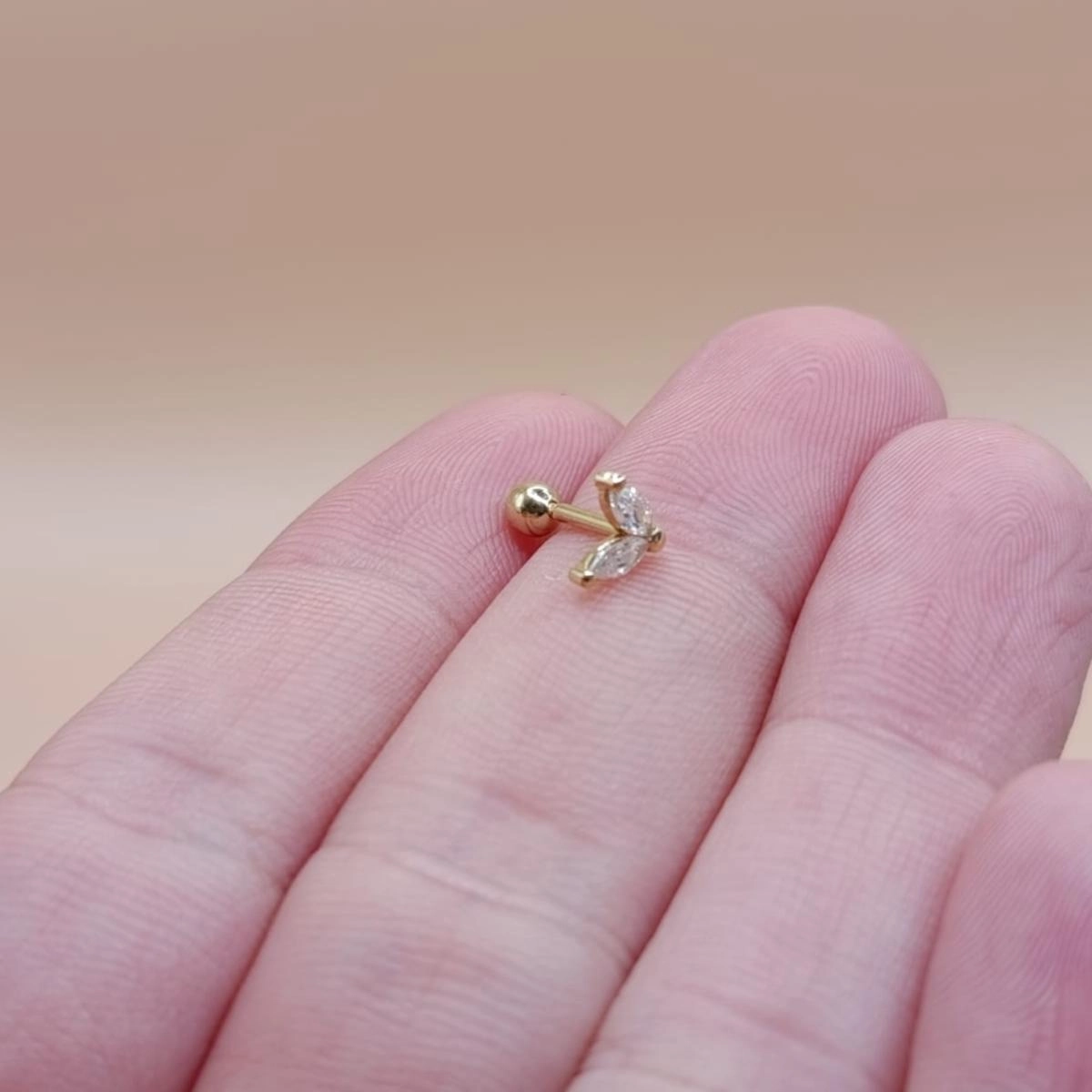 Piercing Ouro 18k Tragus Zircônias Navete 5mm