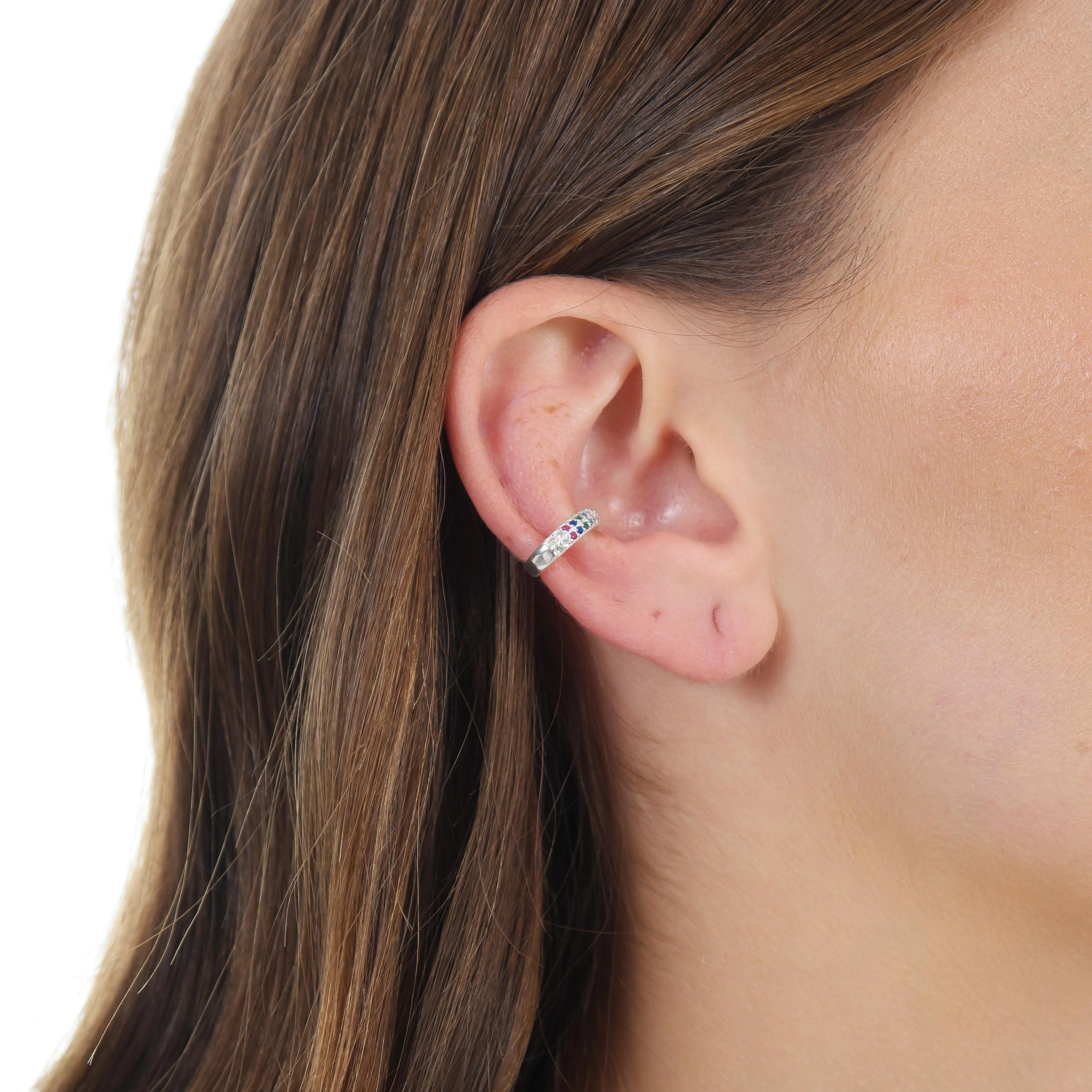 Piercing Prata Pedras Coloridas Pressão Prata 925