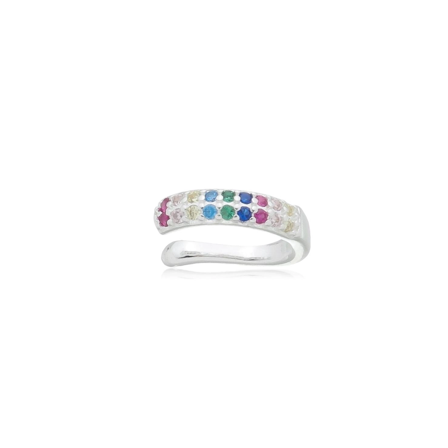Piercing Prata Pedras Coloridas Pressão Prata 925