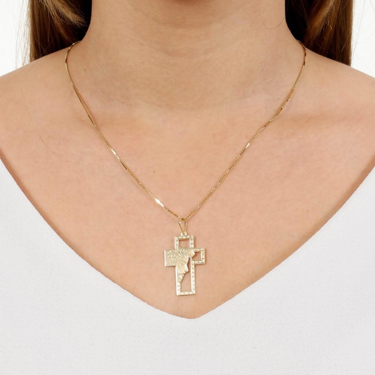 Pingente Ouo 18k Cruz C/Cristo Trabalhada G 32mm 