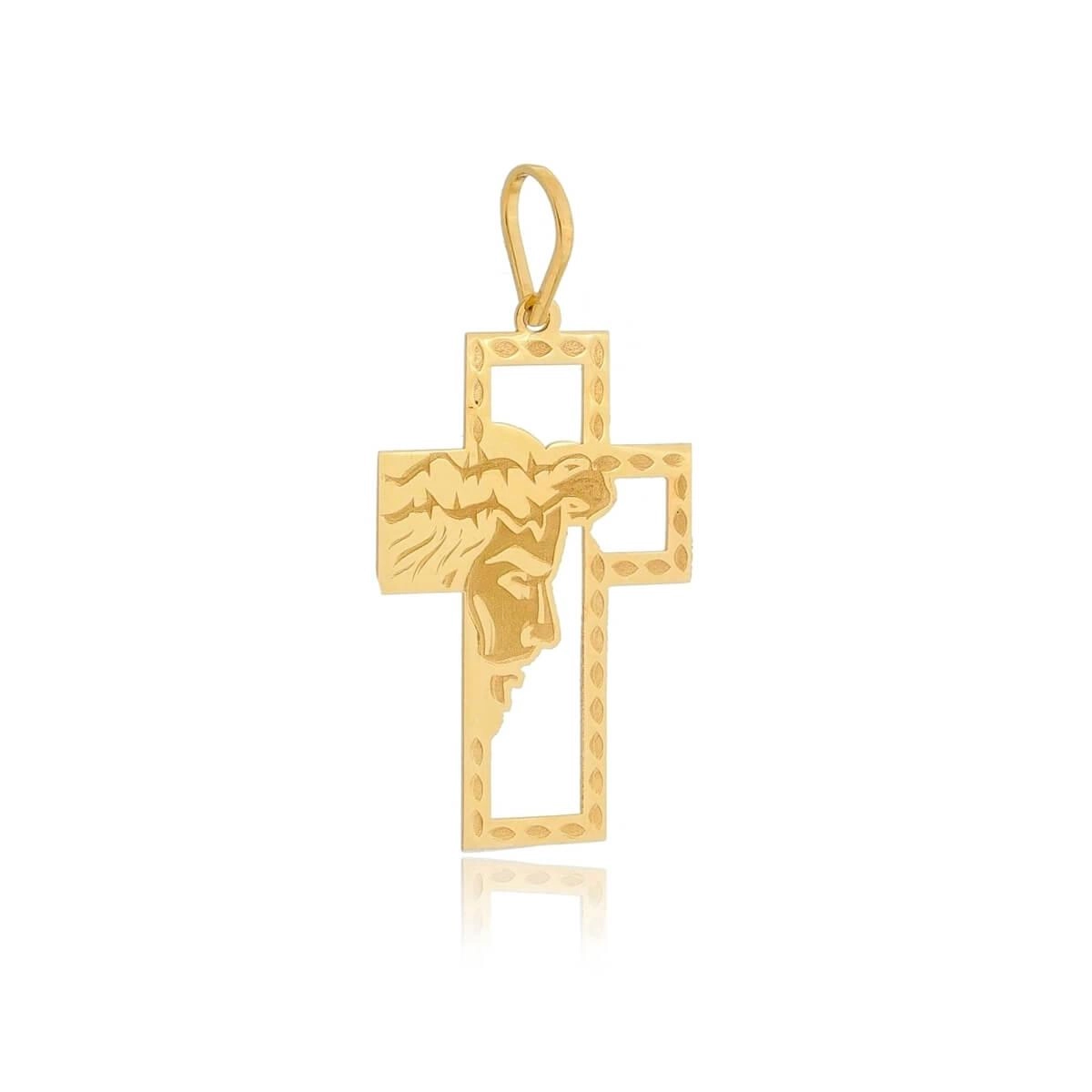 Pingente Ouo 18k Cruz C/Cristo Trabalhada G 32mm 
