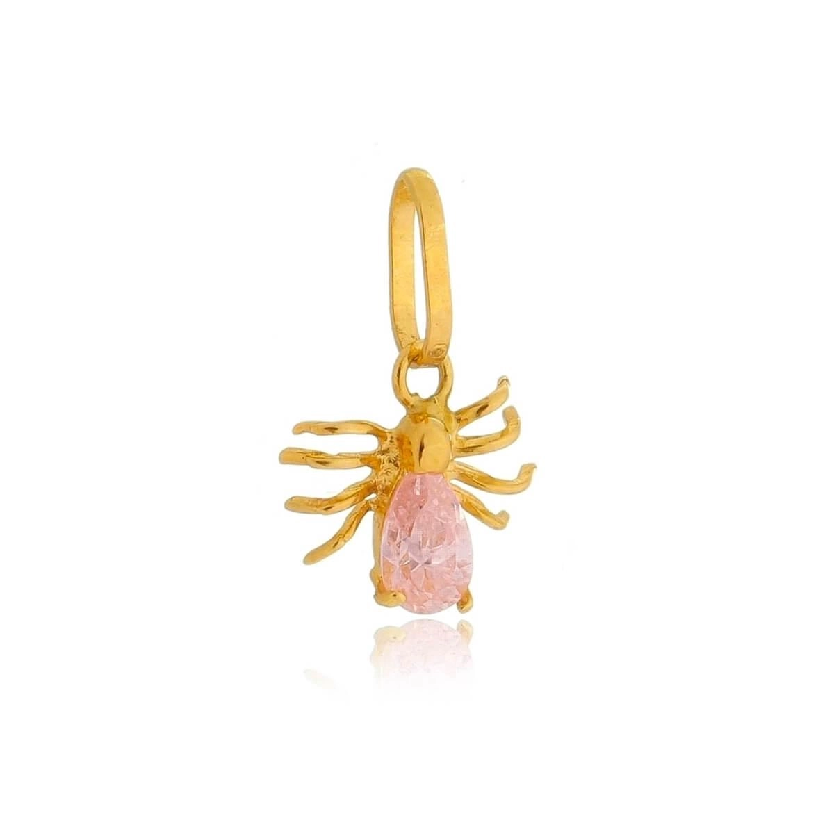 Pingente Ouro 18k Aranha C/Zircônia Rosa 8mm 
