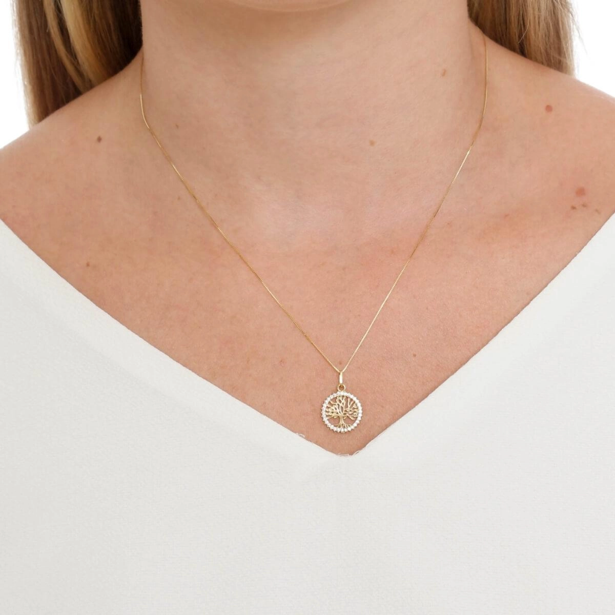 Pingente Ouro 18k Arvore da Vida C/Zircônia