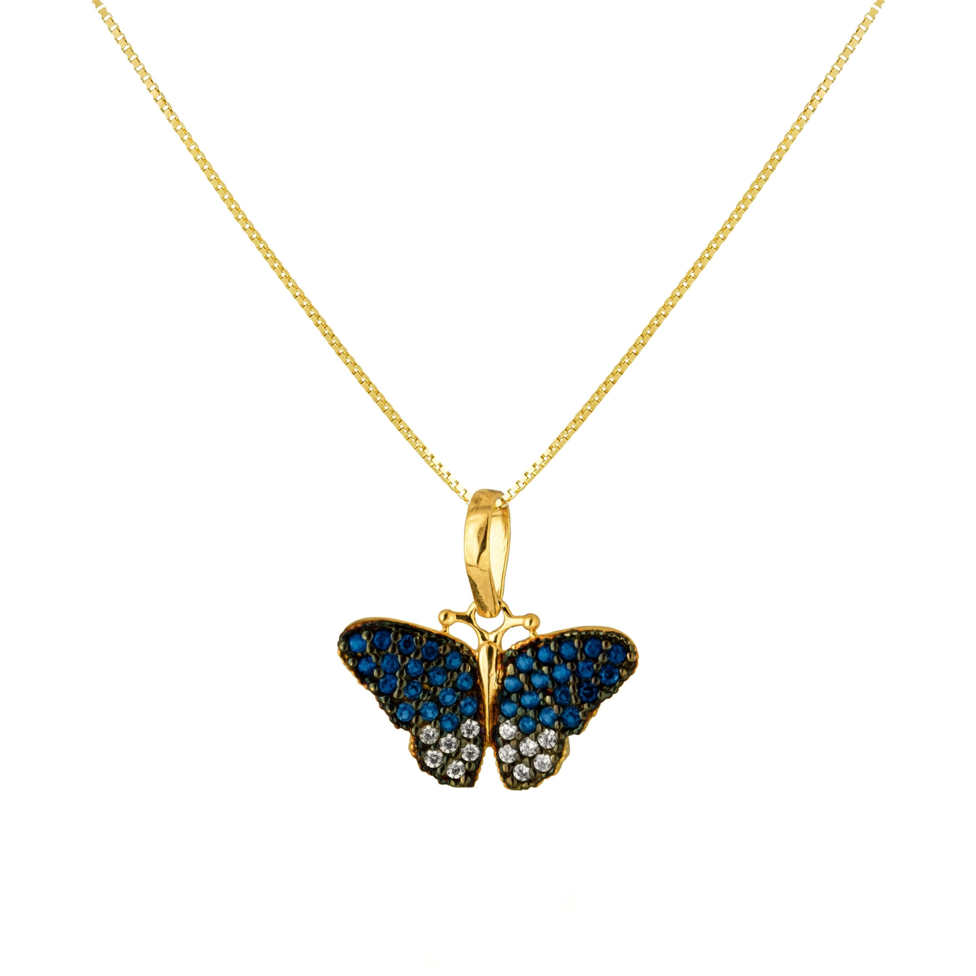 Pingente Ouro 18k Borboleta Azul C/Zircônias 7.60mm