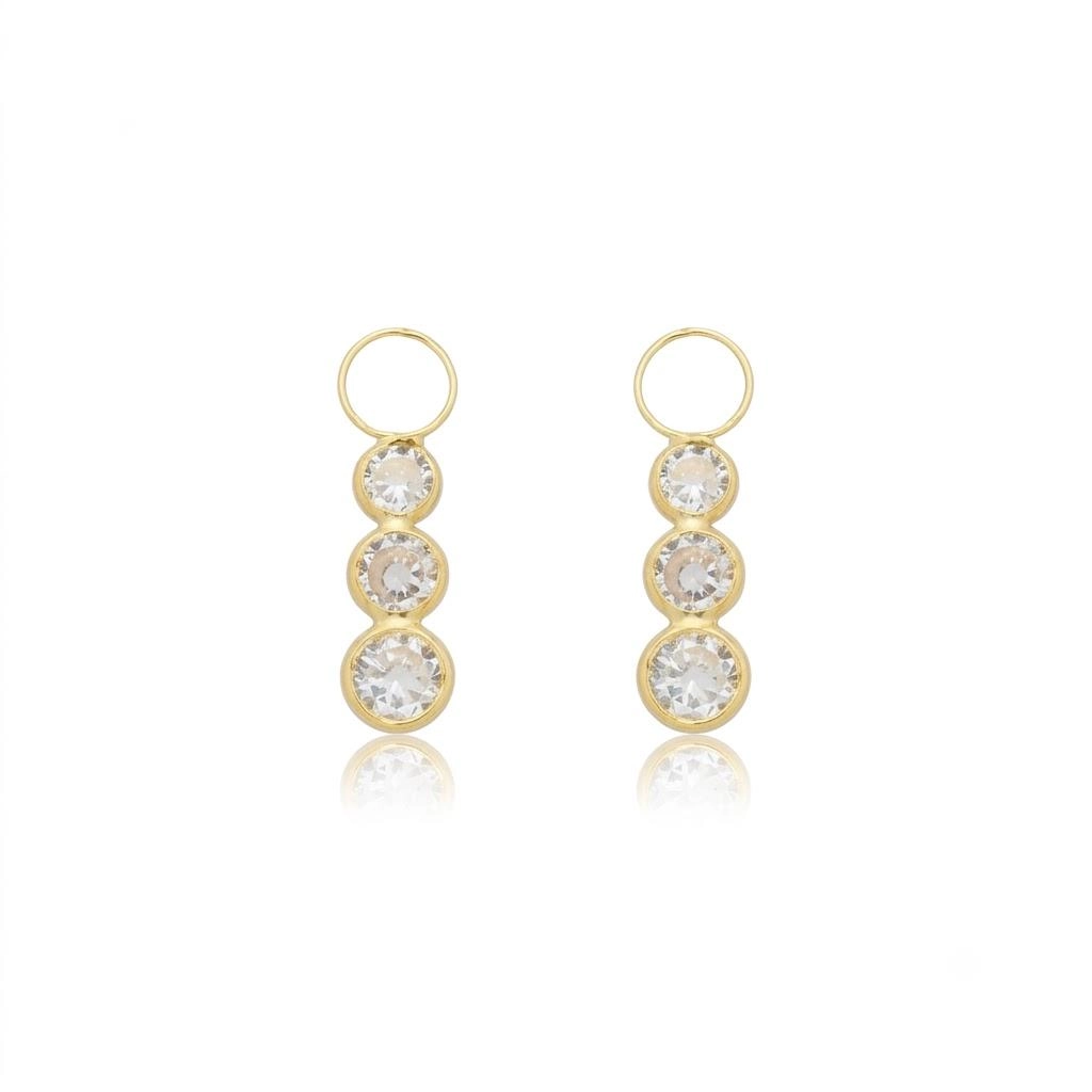 Pingente Ouro 18k Brinco Par 3 Pedras