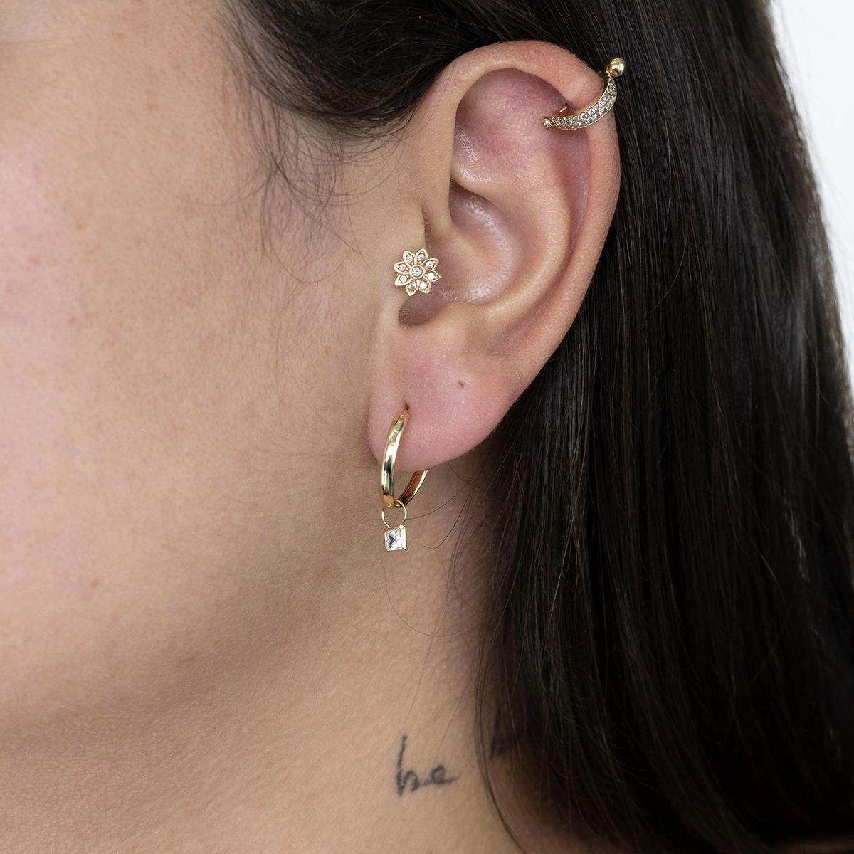 Pingente Ouro 18k Brinco Par Quadrado