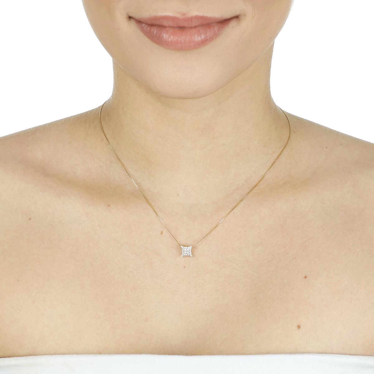 Pingente Ouro 18k Chuveiro Quadrado Estrelado