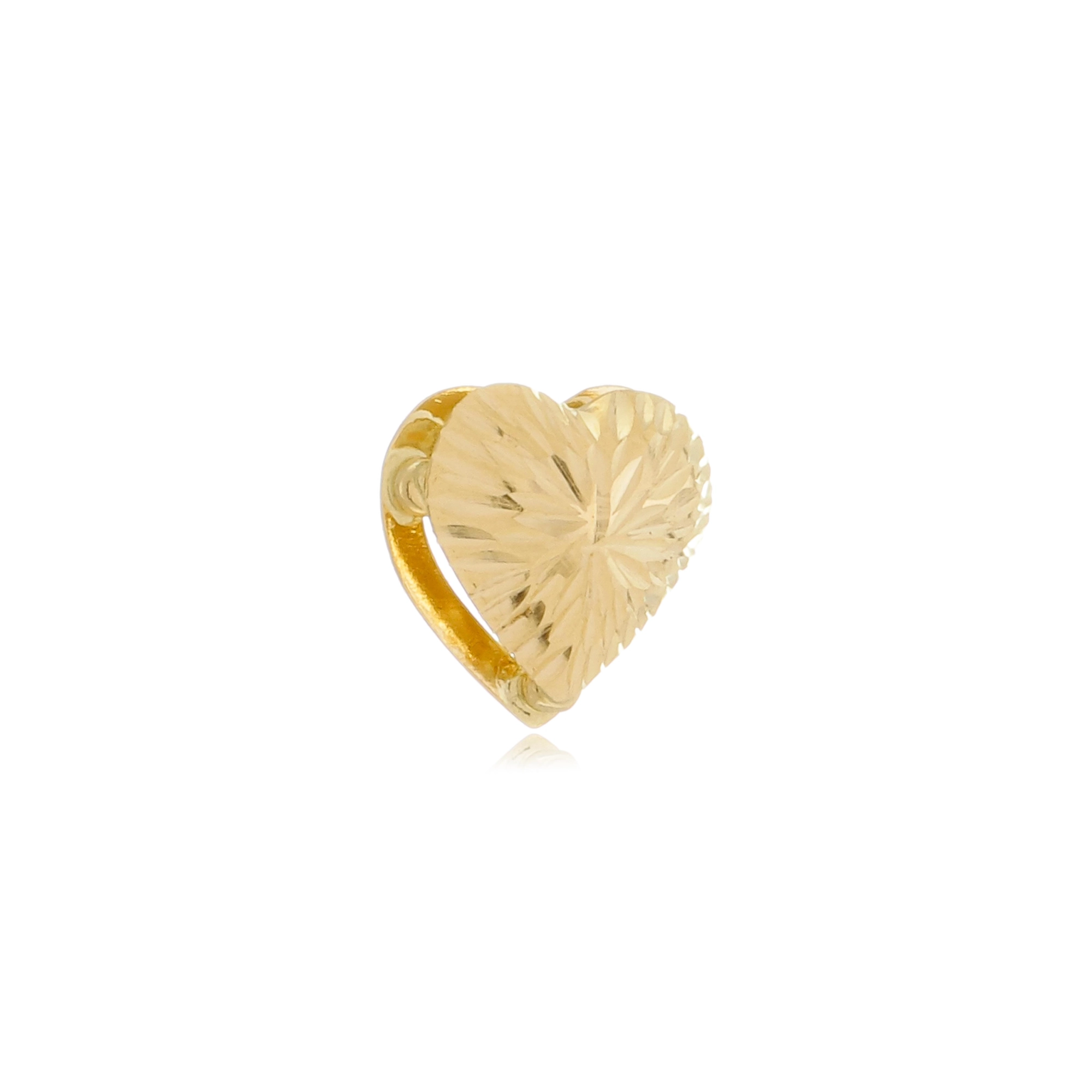 Pingente Ouro 18k Coração 1 Face Trabalhado 9mm
