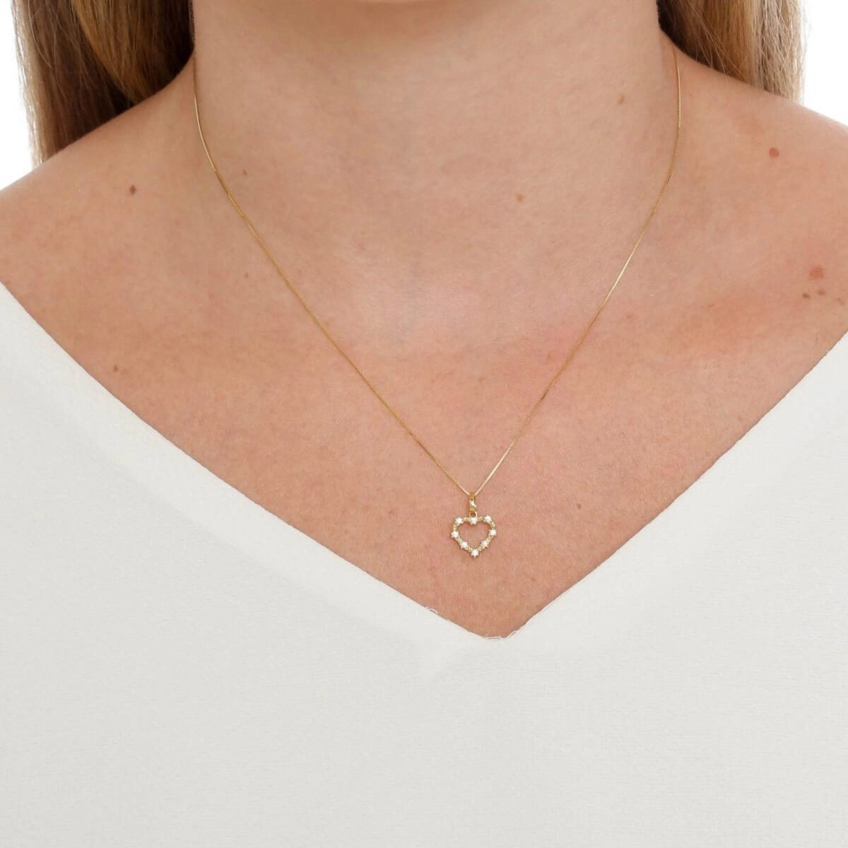 Pingente Ouro 18k Coração C/Zircônias 10mm