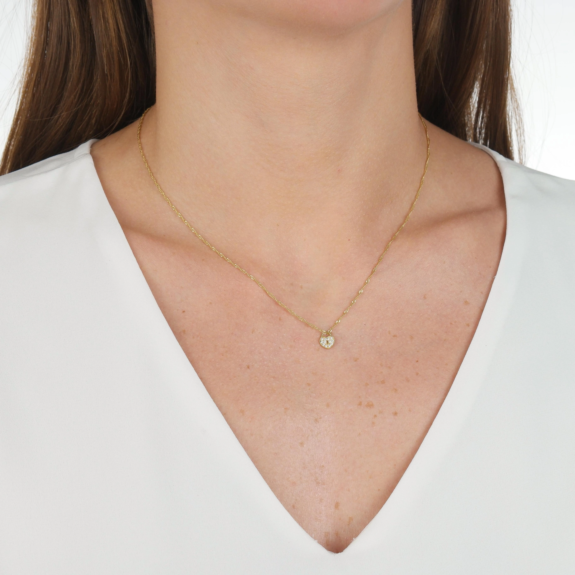 Pingente Ouro 18k Coração Cadeado Mini C/Zircônias