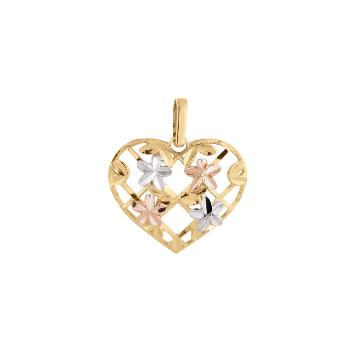 Pingente Ouro 18k Coração com Flor 12mm