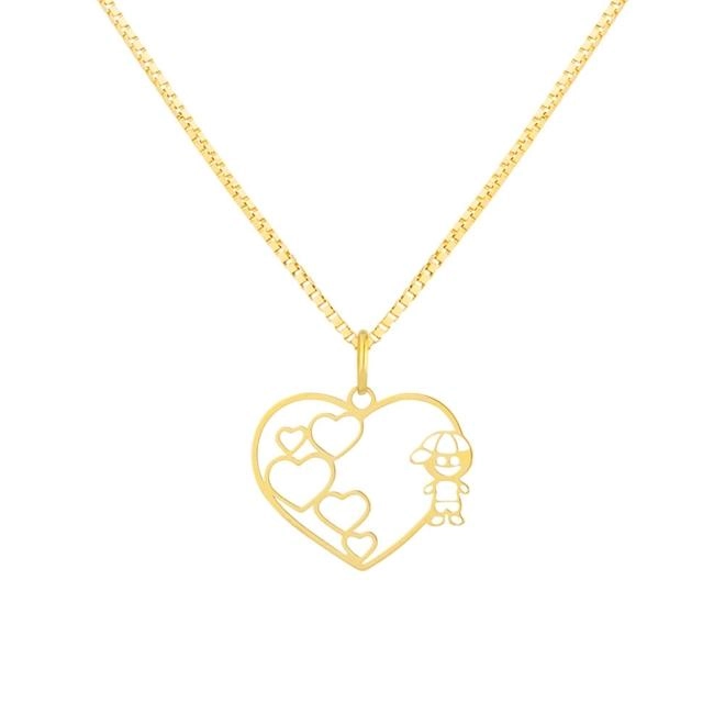 Pingente Ouro 18k Coração Menino 0.40 Gramas
