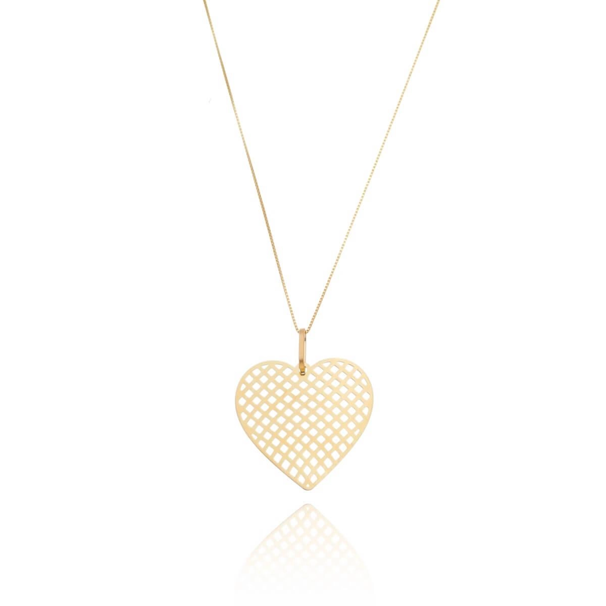 Pingente Ouro 18k Coração Trabalhado 22mm 