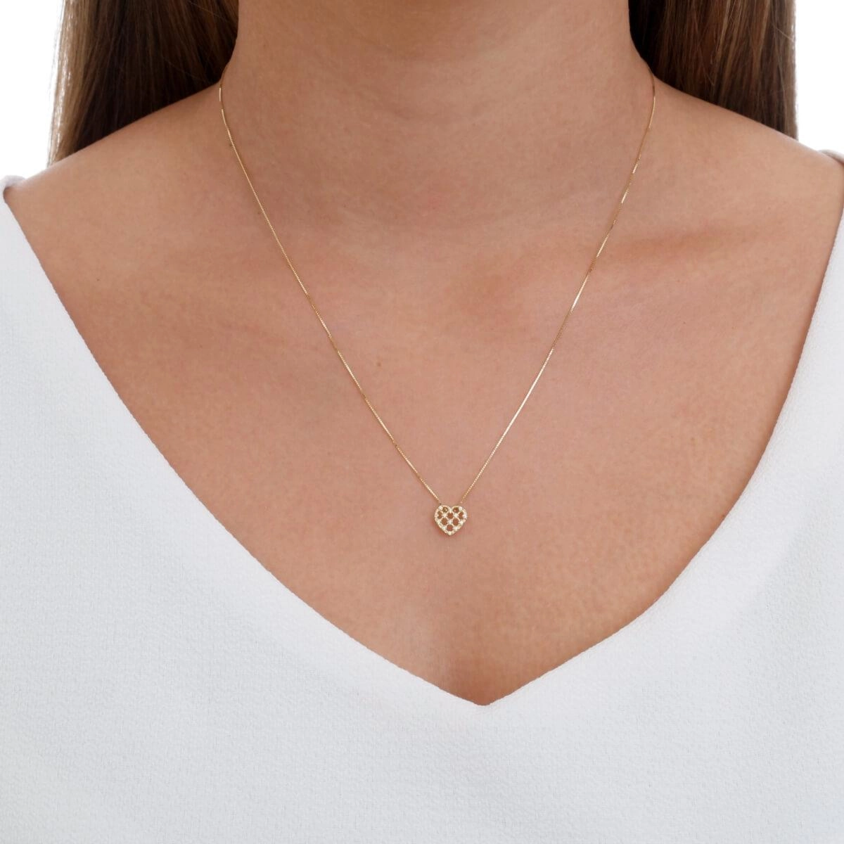 Pingente Ouro 18k Coração Trabalhado C/ Pedras 7.30mm