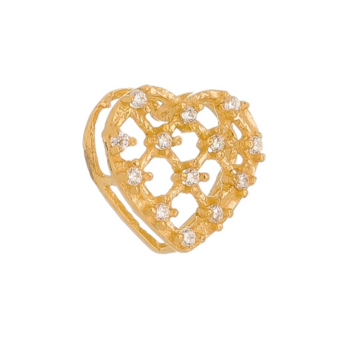 Pingente Ouro 18k Coração Trabalhado C/ Pedras 7.30mm