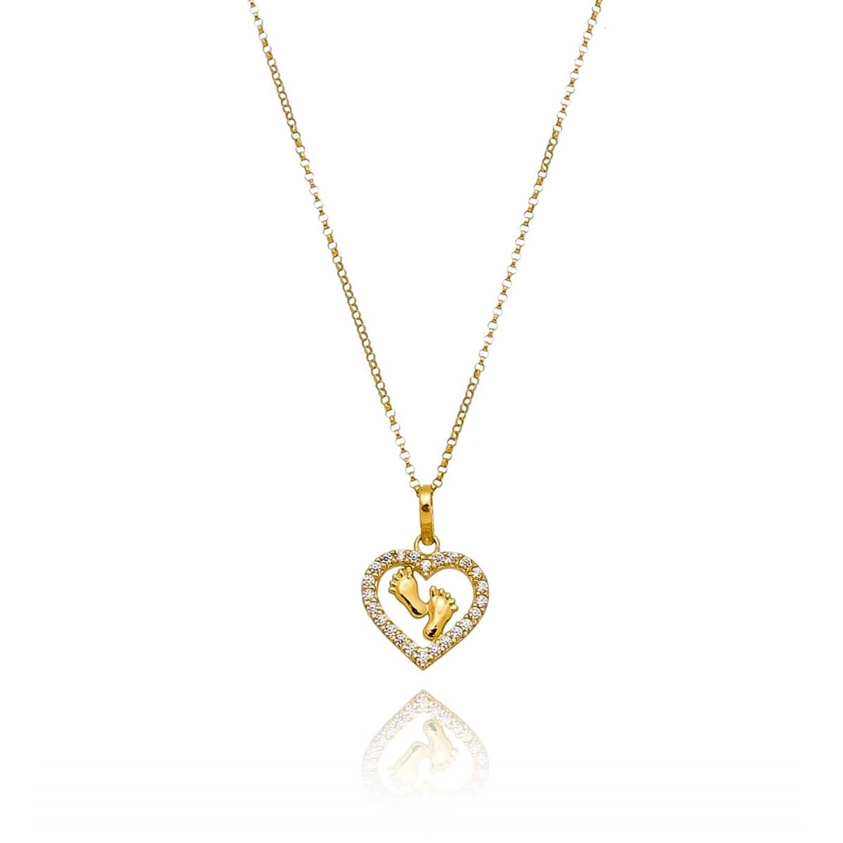 Pingente Ouro 18k Coração Vazado C/ Pés 10mm