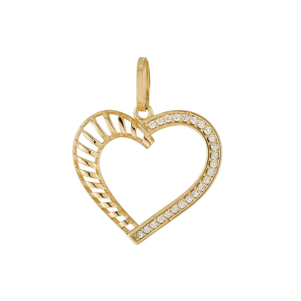 Pingente Ouro 18k Coração Vazado C/ Pedras 18mm