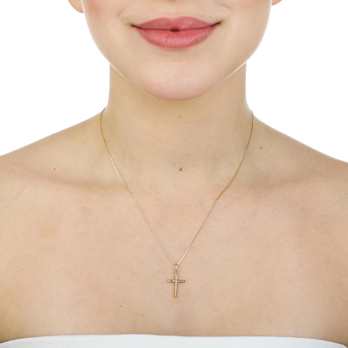 Pingente Ouro 18k Cruz 1.90cm C/Ródio