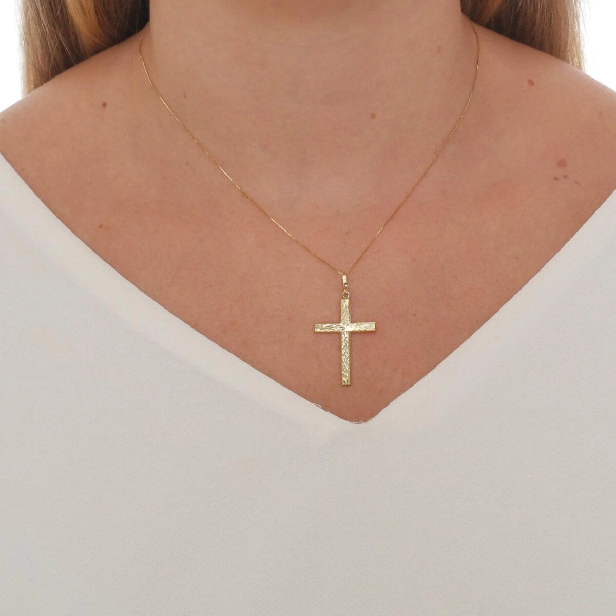 Pingente Ouro 18k Cruz 1 Face Trabalhada