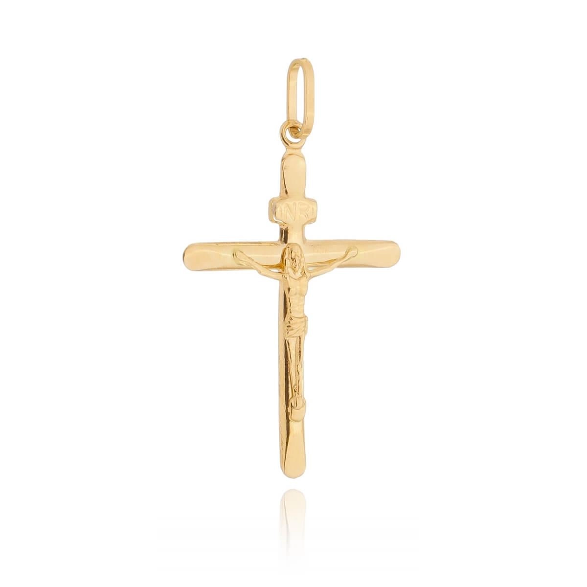 Pingente Ouro 18k Cruz C/Cristo Inri 38mm 