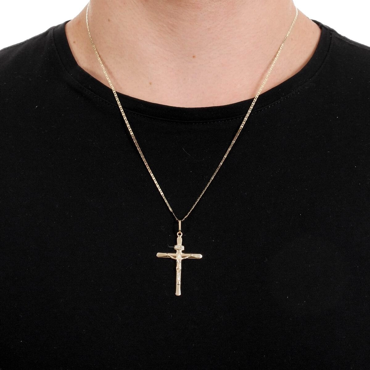 Pingente Ouro 18k Cruz C/Cristo Inri 38mm 