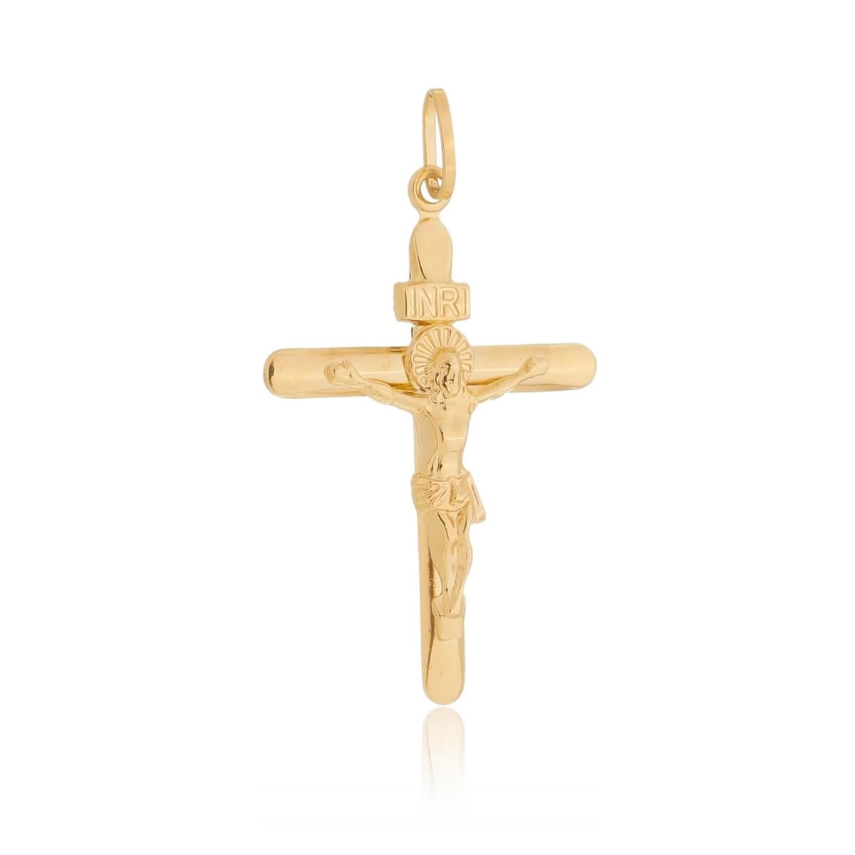 Pingente Ouro 18k Cruz C/Cristo Inri 44mm 