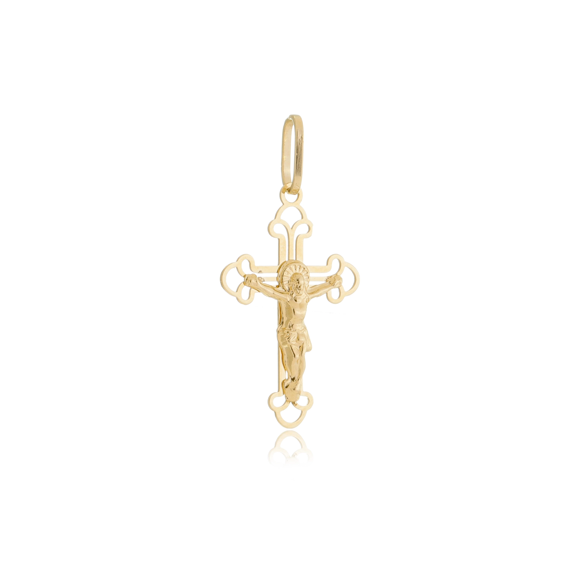 Pingente Ouro 18k Cruz C/Cristo Vazada 2.30cm