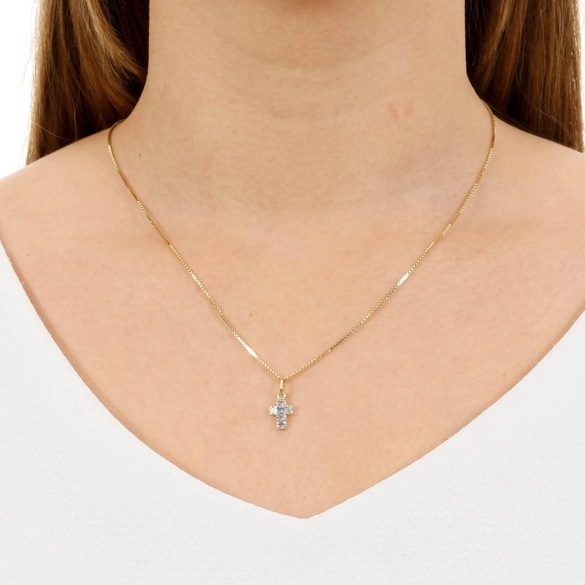 Pingente Ouro 18k Cruz C/Zircônia Azul 12mm 